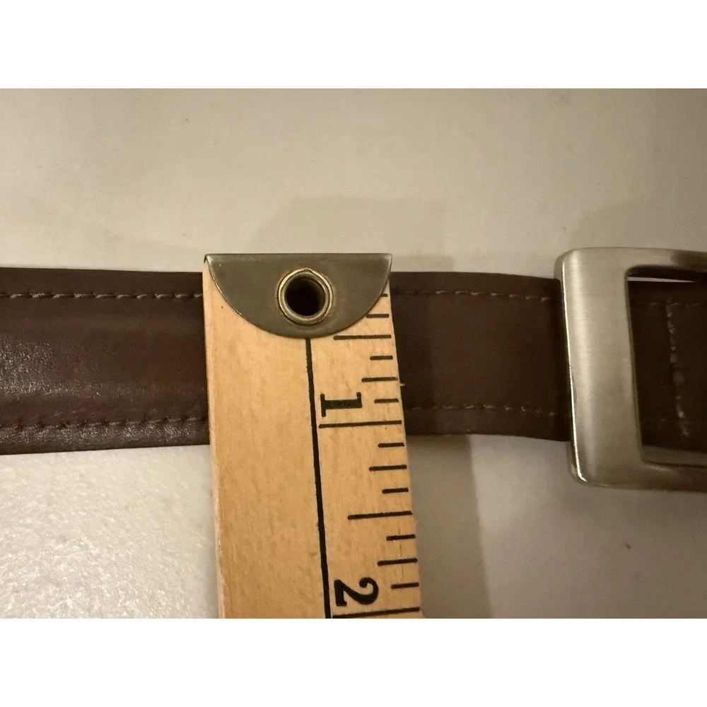 Vintage Brown Leather Dress Belt 38 Men Paneled Casual Silver Large Buckle 45